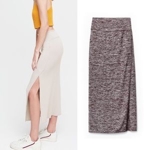 Aritzia Wilfred Free Shields Front Slit Midi Skirt in black and white tweed
